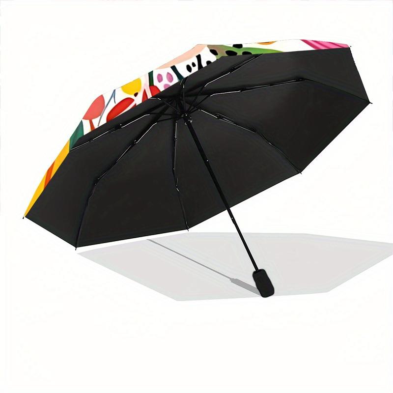 1pc Floral Mandala Automatic Folding Umbrella - 8-Rib Iron Frame, Windproof, Portable Sunshade with Plastic Handle for Travel & Outdoor Acti