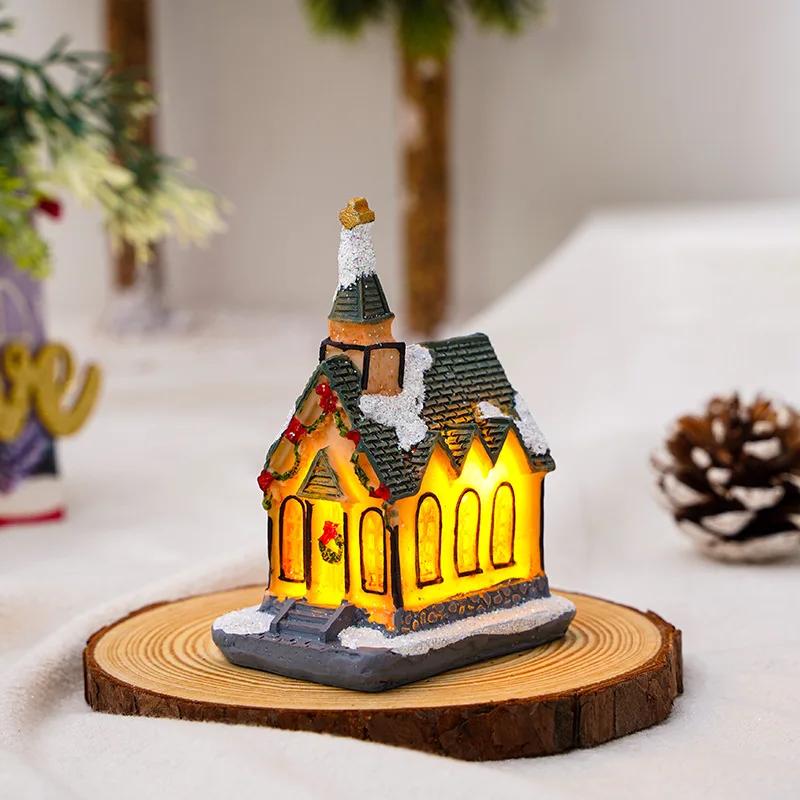 Christmas Decorations Resin Christmas Small House Micro Landscape Luminescent Snow House Decorations Christmas Gifts Santa Claus