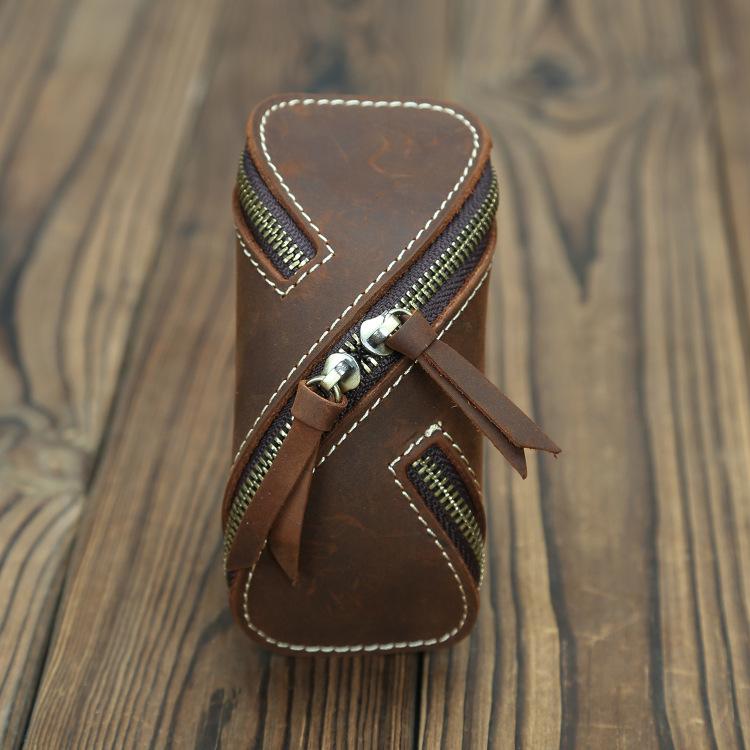 

Унисекс креативная ретро Crazy Horse натуральная кожаная сумка для ключей на молнии сумка для ключей дверная машина с ретро кожаная мужская и женская сумка для ключей