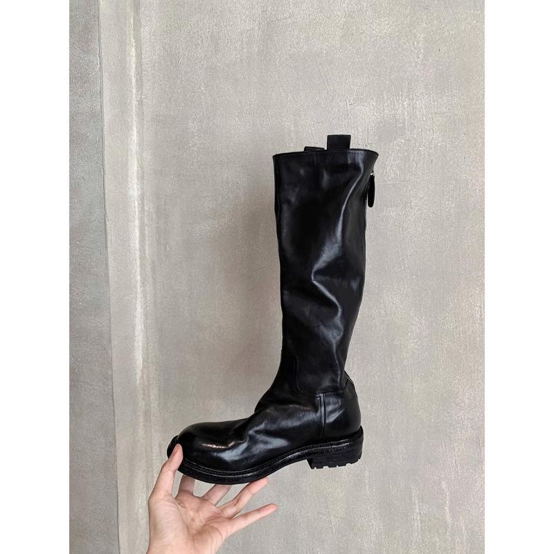 ! Shoes Retro Washed Horse Leather Versatile and Thin Zipper Thick Heel Platform Knight Boots