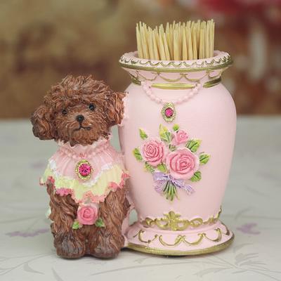 Cute Teddy Dog Resin Toothpick Holder Creative European Home Toothpick Box