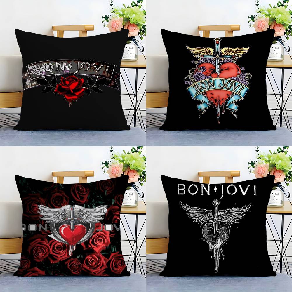 B-Bon J-Jovi Band Kussenhoes Bank Korte Pluche Dubbelzijdig HD Print Kamer Huis Kantoor Cadeau Kussenhoes