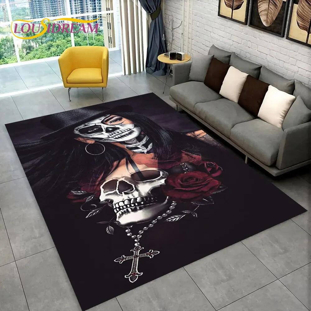 3D Gothic Horror Female Skull Dead Girl Area Rug,Carpet Rug for Home Living Room Bedroom Sofa Doormat Decor,Non-slip Floor Mat