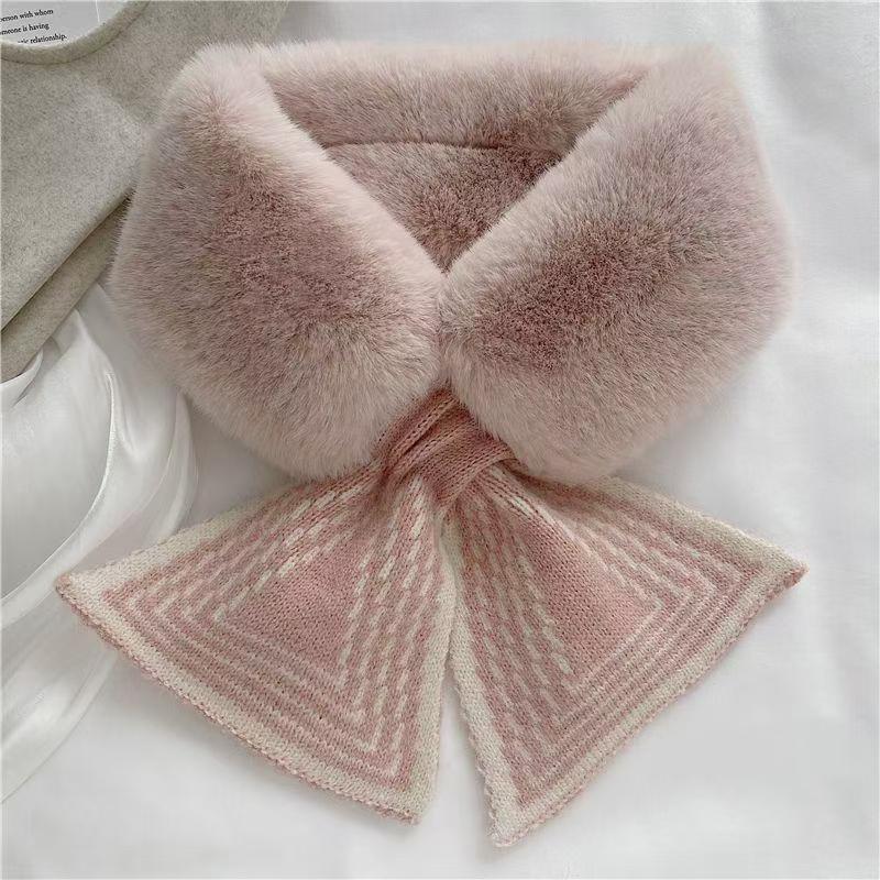 Korean Style Women's Fluffy Faux Mink Scarf - Thick Striped Fur Collar & Neck Warmer