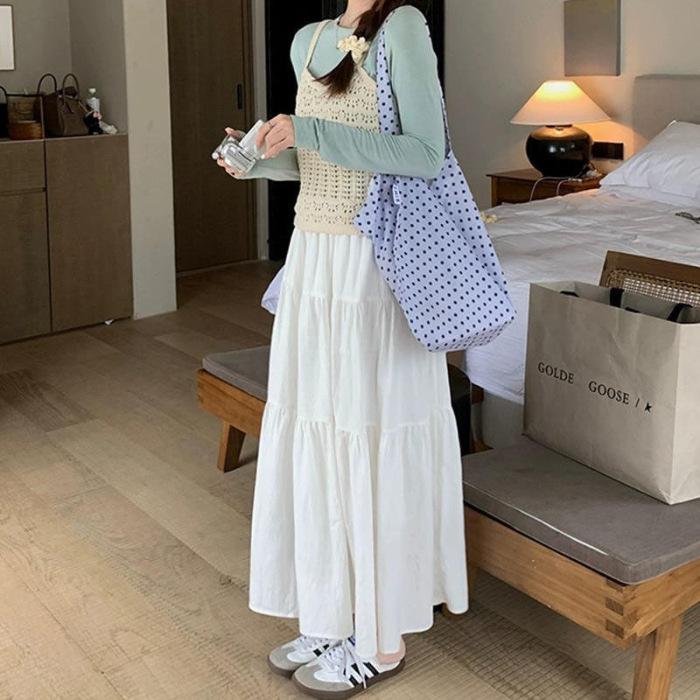 Bust skirt women s spring and summer new thin a-word long skirt small big swing skirt long drooping feeling S
