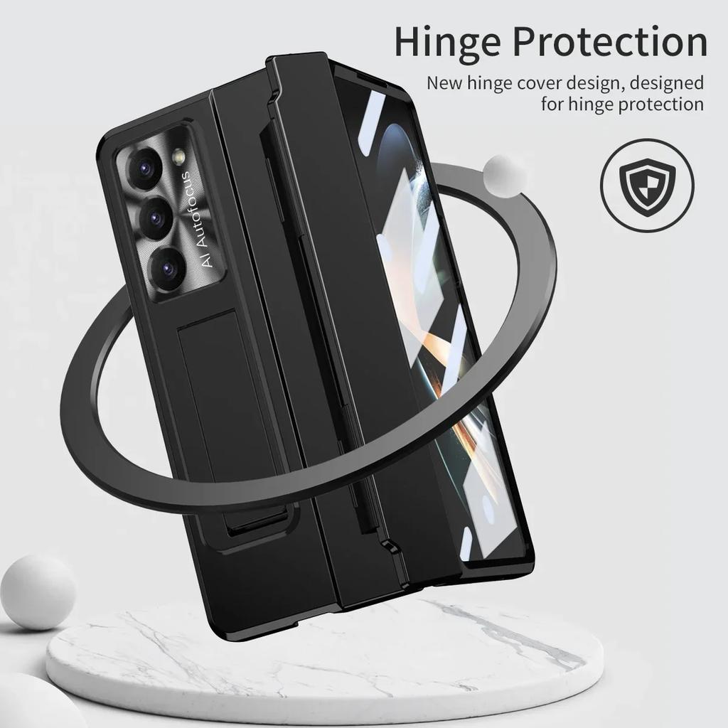 Leveling Hinge Capa for Samsung Galaxy Z Fold 7 6 5 4 Case Pastable Pen slot Kickstand PC Cover with Front Glass Funda