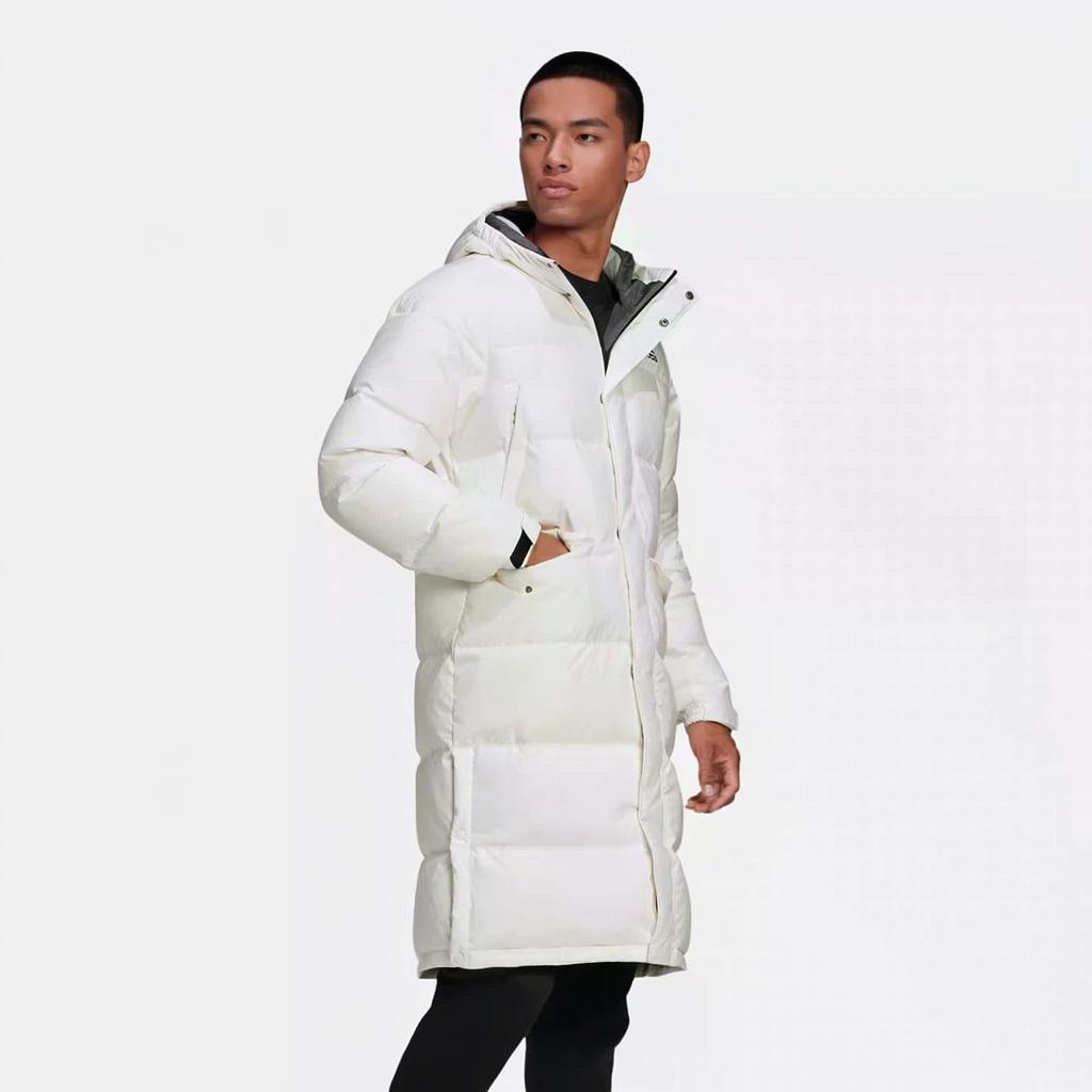 adidas Alphabet Logo Print Hooded Medium Length Down Jacket Unisex Outerwear White HZ2600