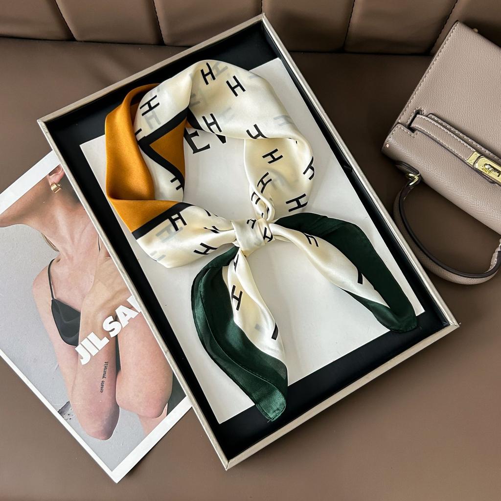 Hedvábný šátek pro ženy, módní všestranný, vysoký smysl, 70 čtverečních stop, ochrana krku, šátek, retro šátek, taška