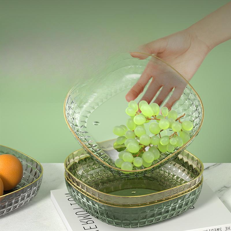 Light Luxury Gold Edge Square Fruit Tray Home Large Capacity Plastic Vegetable Salad Meal Tray Living Room Snack Candy Tray