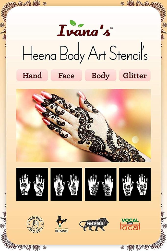 Gilded Self-Adhesive Flower, Butterfly Design Henna Tattoos Stencils (10 Sheets)