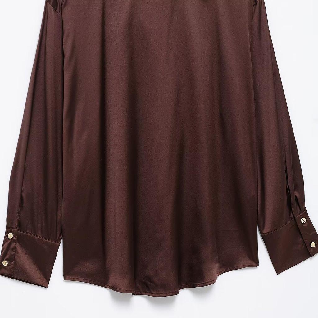 2025 Spring Women's Elegant Silk Satin Lapel Shirt - Casual, Loose Fit