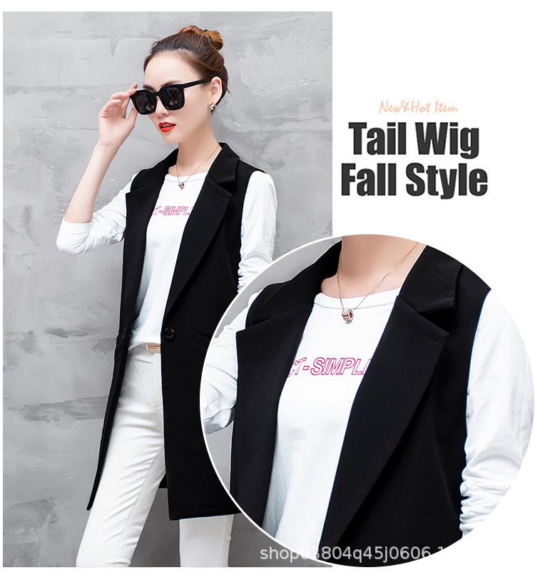 Women's Slim Fit Double-Breasted Vest with Shoulder Pads - Mid-Length, Sleeveless, Red or Black, Korean Style, for Spring and Autumn