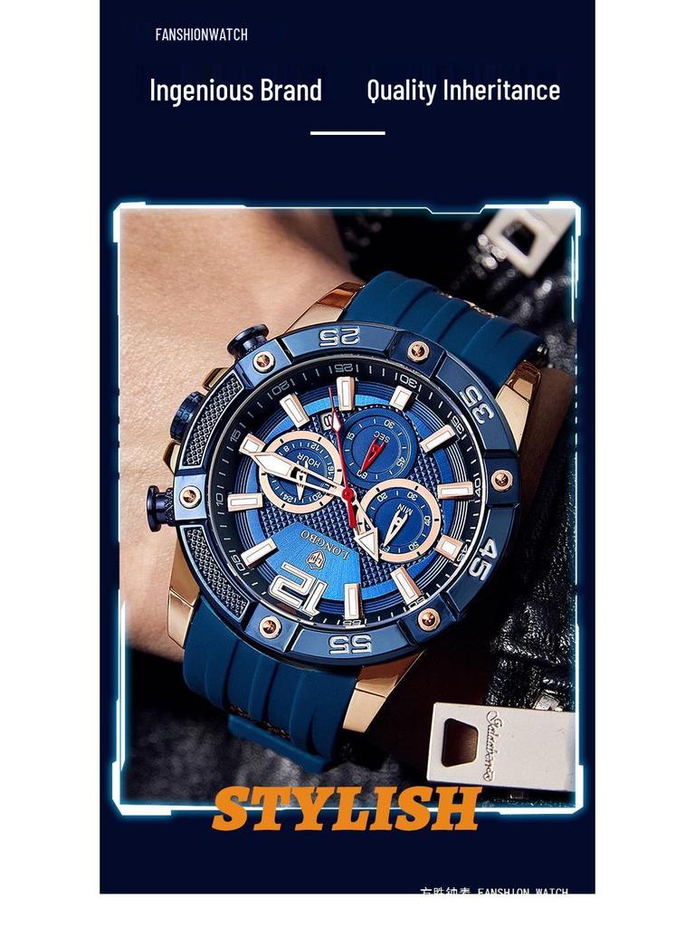 LONGBO Multifunktionale Herren-Sport-Quarzuhr - Wasserdicht, Leuchtend, mit Kalender und Silikonarmband