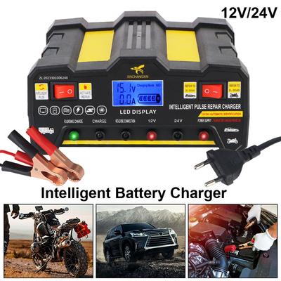 EU Plug LCD Display 220W Full Automatic Car Battery Charger Intelligent Pulse Repair Battery Charger 300AH For Wet Dry Lead Acid