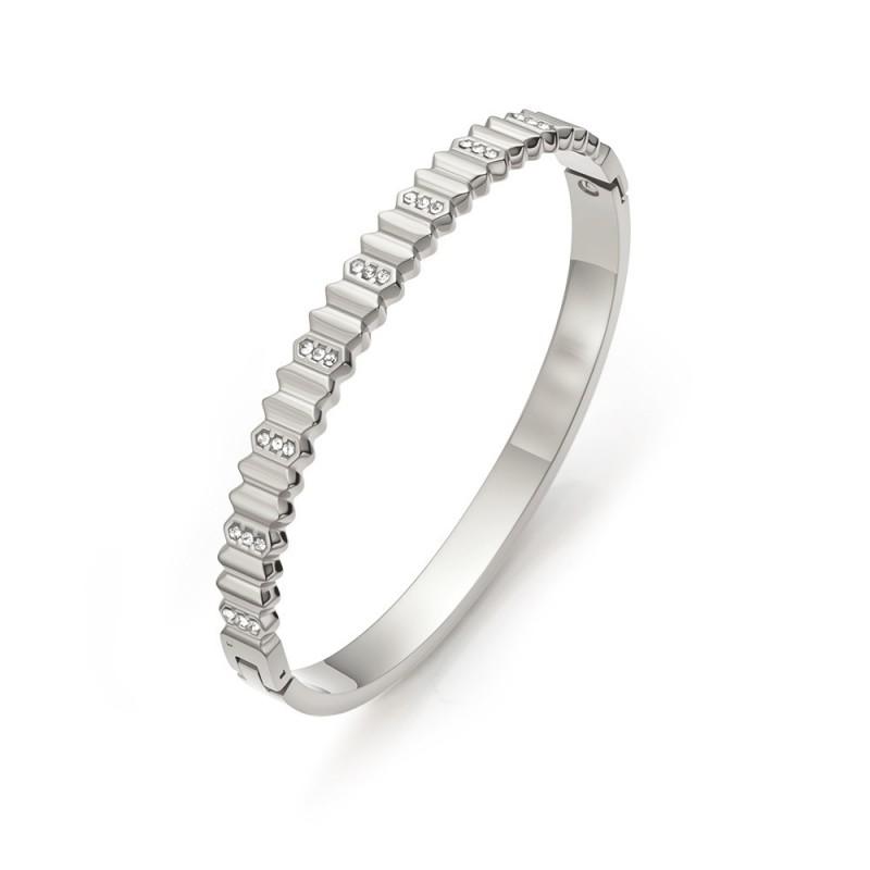 Geometric Vintage Stripe Rhinestone Titanium Steel Bracelet Women Gold Tone Stainless Elegant Jewelry Accessory