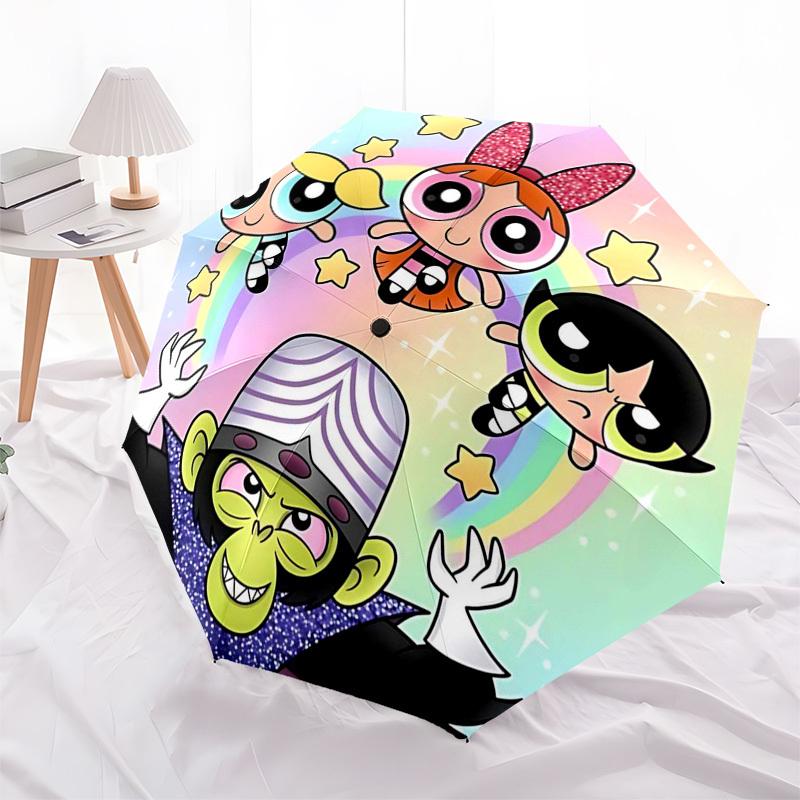 1pc Powerpuff Girls Automatic Opening/Closing Umbrella - Portable Tri-Fold Design with 8-Rib Iron Frame - Outdoor Umbrella - Ideal Gift for Fans, Trav