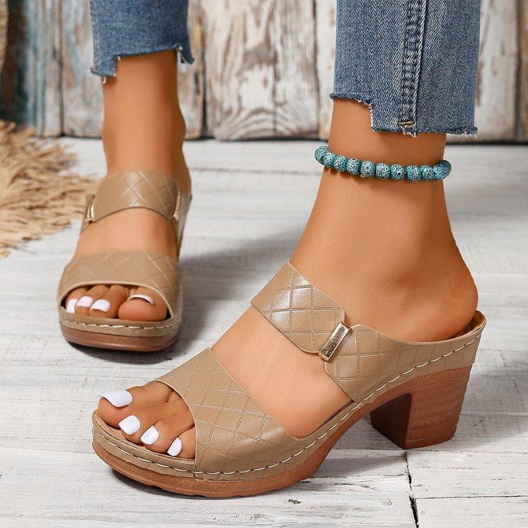 High-heeled slippers women's summer fashion thick-heeled fish-mouth cool slippers