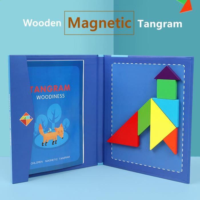 Jeu de puzzle éducatif - Enfants en bois magnétique Tangram - 96 pièces - Multicolore