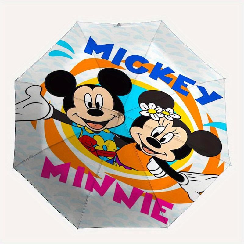 Mickey,Minnie Automatic Folding Umbrella Simple 8 Rib Design, Bright Cartoon Pattern, Durable Iron Frame, Suitable For Travel, Outdoor, Be