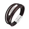 Brown Multi Layers Leather Bracelet for Men,New Style Tiger Eye Stone Beaded Handmade Leather Wristband,Gift for Husband Dad Him