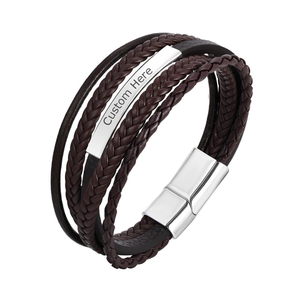 Brown Multi Layers Leather Bracelet for Men,New Style Tiger Eye Stone Beaded Handmade Leather Wristband,Gift for Husband Dad Him