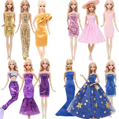 Fashion 3 Pcs/Set Doll Clothes Dress for 30cm Doll 11.5'' Girl Doll Pink Blue Shiny Dress Mini Gown Shirt Kids Toy Gift