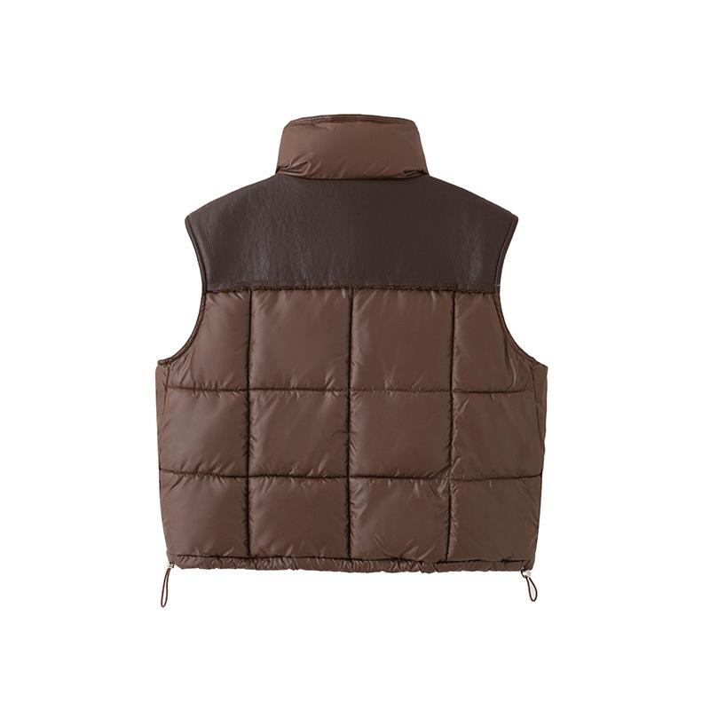 European cotton-padded vest female Hong Kong style pu leather splicing jacket autumn and winter new Hong Kong style student vest top