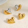 Two-Tone Stainless Steel Irregular Heart Stud Earrings for Women - Light Luxury and Versatile Design