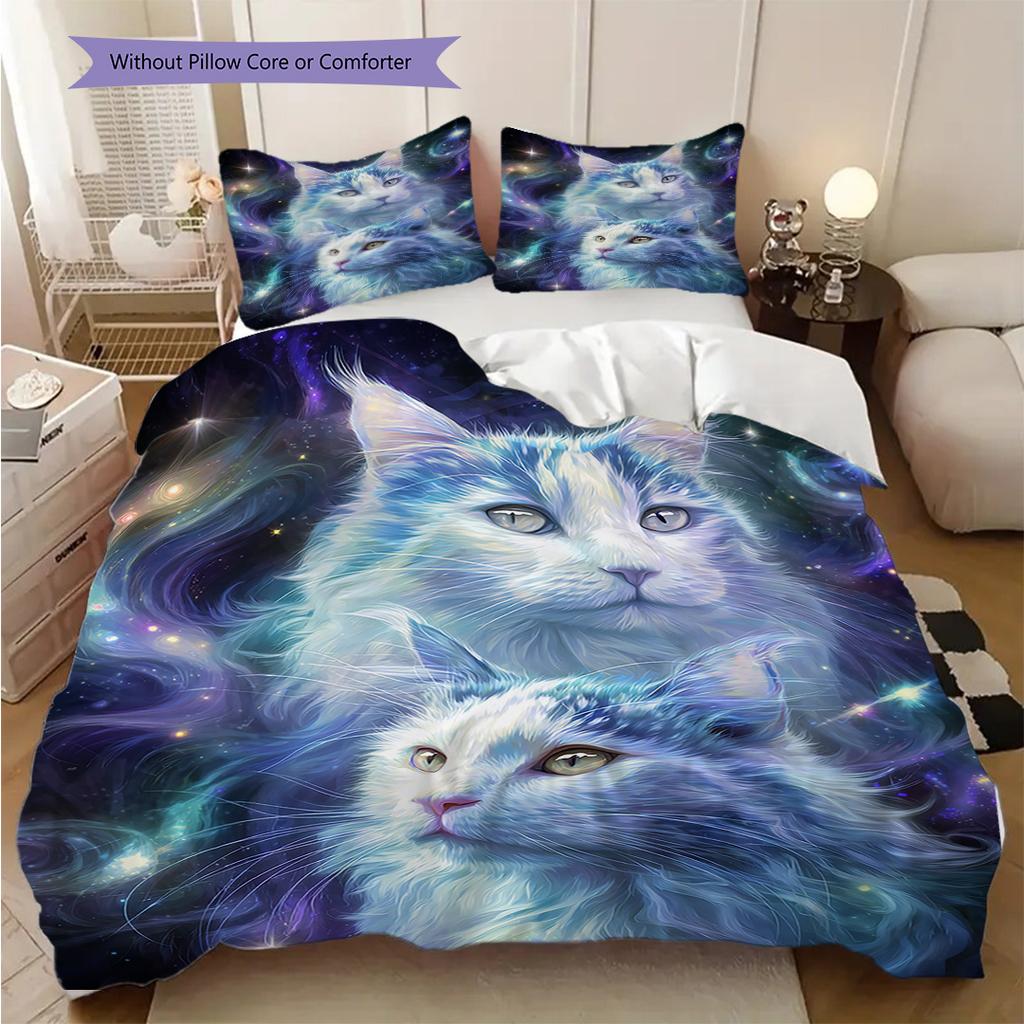 Katzenmuster Bettwäsche Steppdecke Set Bettbezug Kissenbezug Heimdekoration Geburtstagsgeschenk (1 Bettbezug + 2 Kissenbezüge, ohne Füllung)