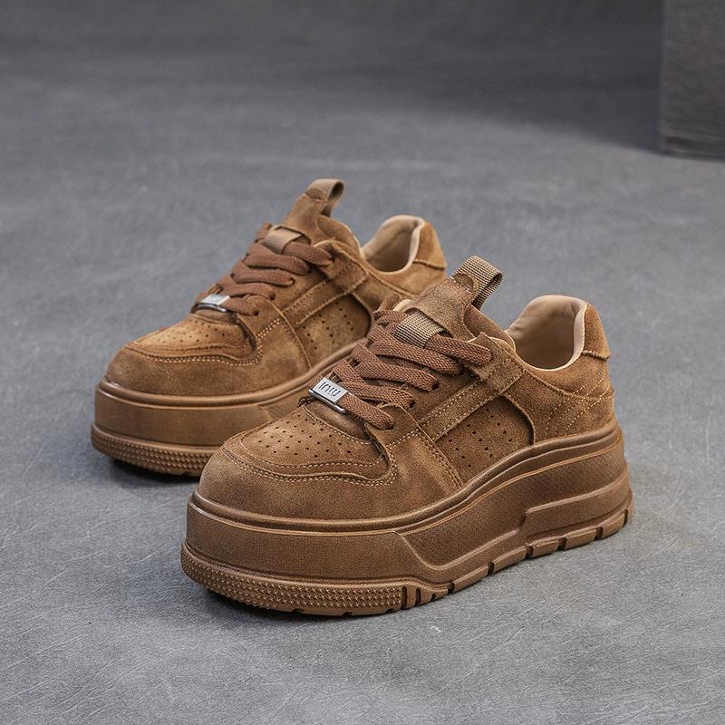 Fashion GKTINOO 5.5cm Cow Suede Genuine Leather Spring Fashion Ankle Boots Chunky Sneakers Women Autumn Vulcanize Platform Wedge Shoes