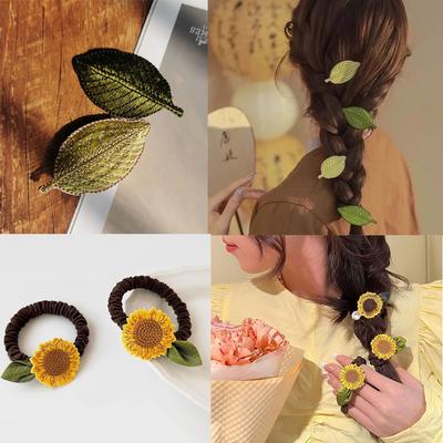 4 elastici per capelli alla moda con motivo girasole portafortuna per donne e ragazze, fermagli per capelli, accessori carini per capelli.