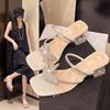 Fashion Women Wearing Bow Sandals Summer New Style Wear Thick Heels Fashion French Transparent Fairy Wind Cool Slippers Zapatos Mujer