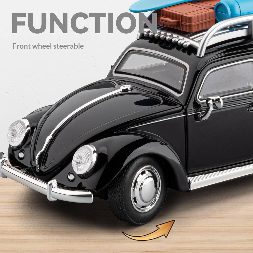 Beetle alloy die-cast car model 1/24 simulated sound and light retro car toy collection ornament holiday gift