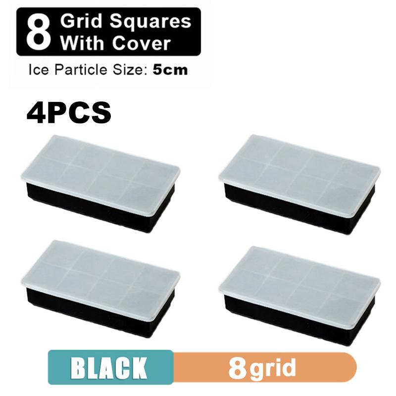 4/6/8 Grid Big Ice Tray Mold Giant Jumbo Large Food Grade Silicone Ice Cube Square Tray Mold DIY Ice Maker Ice Cube Tray