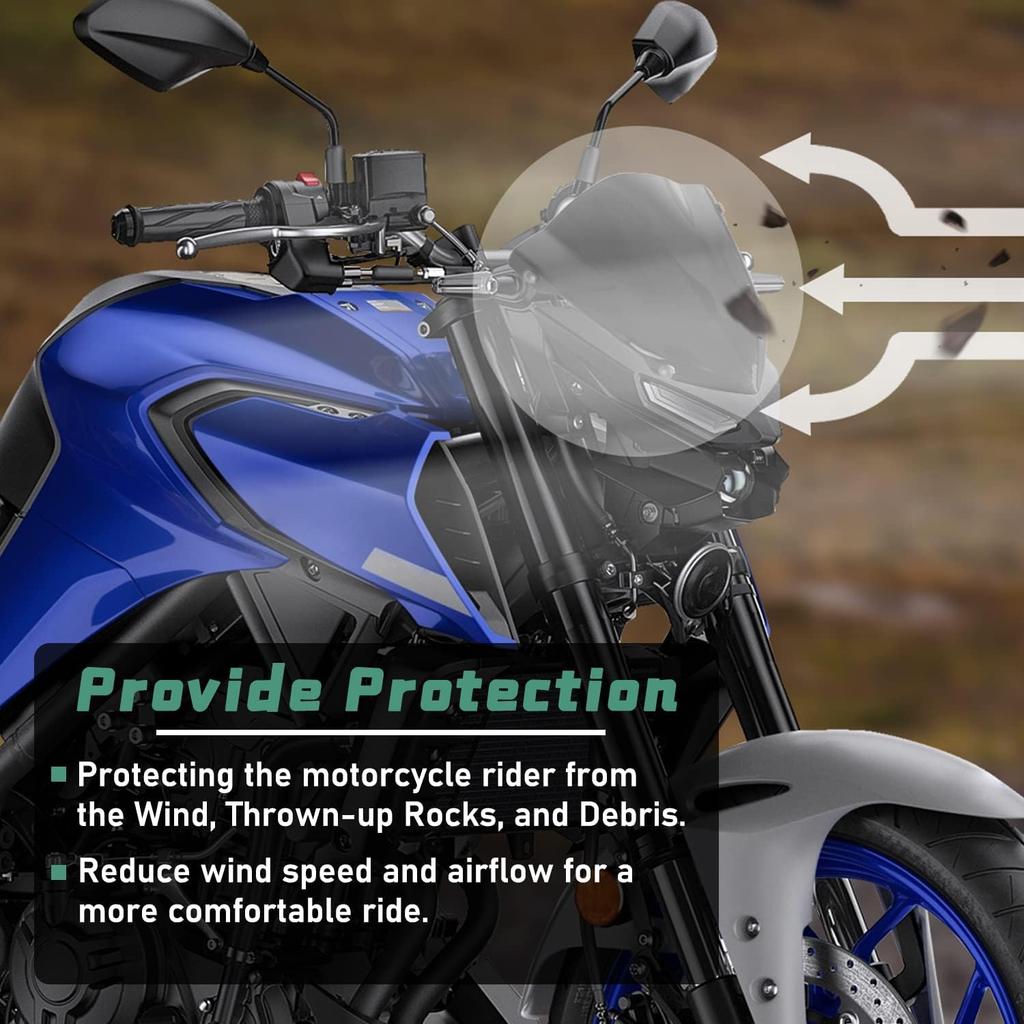 Motorcycle Front Windshield Windscreen Compatible with Yamaha MT-03 MT-25 2020 2021 2022 2023 2024 Wind Screen Fairing Deflector Protector (Light