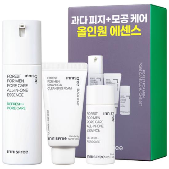 Innisfree Forest Pore All-in-One Essence Set for Men (100 mL + 15 mL + Shaving & Cleansing Foam 30 G)