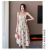 Romantic Coffee Break Dress Suspender Rose French Waist Floral Seaside Vacation Fairy Trendy