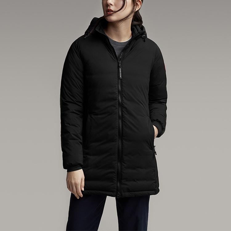 Canada Goose Camp Series Dark Red Label Fashion Comfortable Mid-Length Hooded Long Sleeve Down Jacket Winter Women Outerwear Black 5085L-61