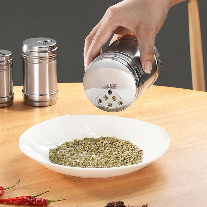 Stainless Steel Spice Jar Seasoning Bottle Rotating Cap Spice Pepper Salt Shaker Seasoning Storage Container Kitchen Tools