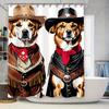 Westlicher Duschvorhang-Set für Hunde Badezimmer-Dekoration Wasserdicht Waschbarer Stoff Druck mit Cowboyhüten und roten Schals Rot, B