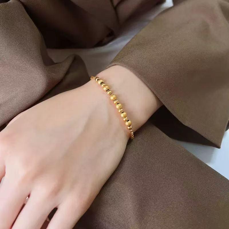 Women's Frosted Round Bead Light Pearl Bracelet - Elegant, High-End, Fashionable Gold Niche Style