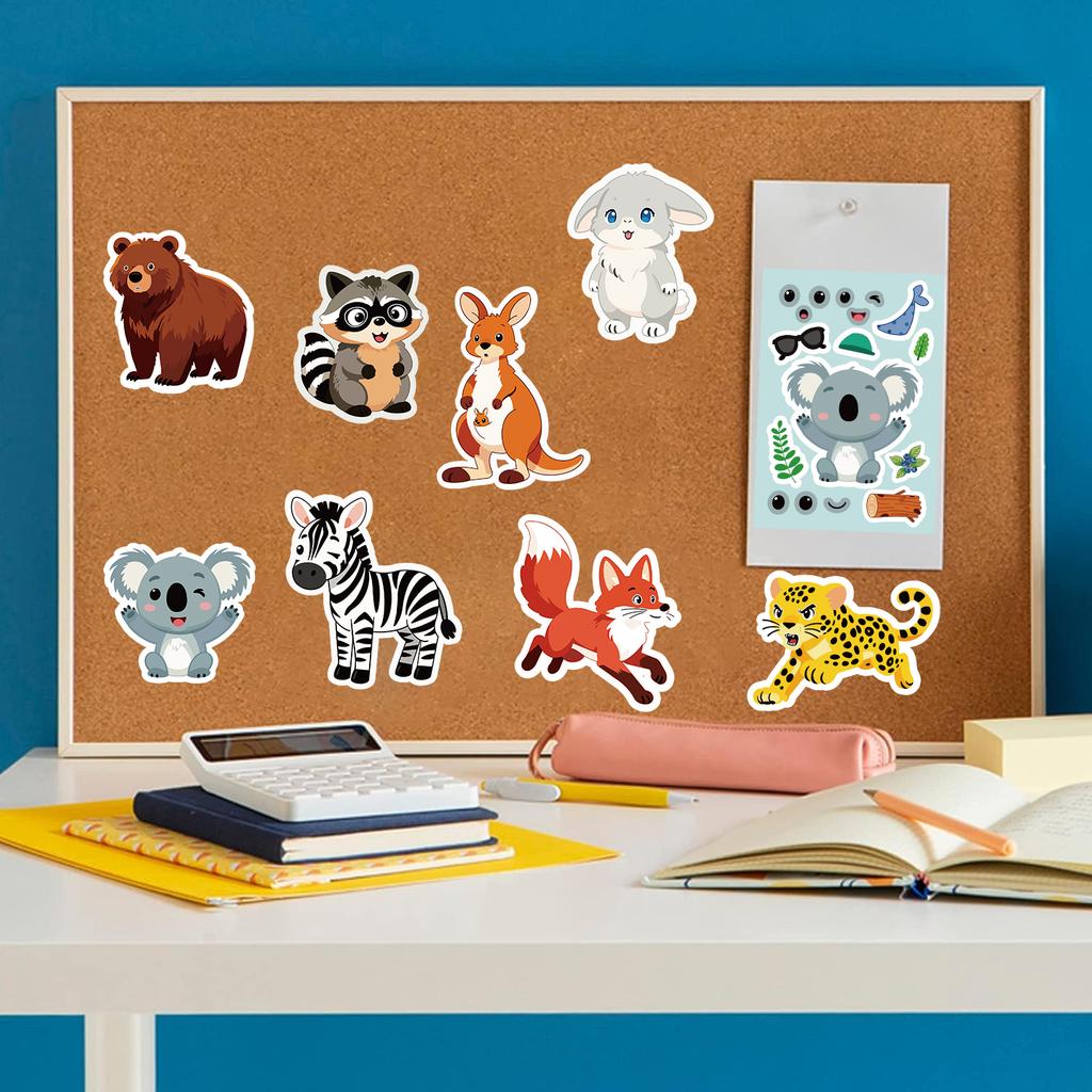 8/16/24PCS Children DIY Puzzle Sticker 8 Animals Make A Face Funny Assemble Jigsaw Stickers Kids Educational Toys