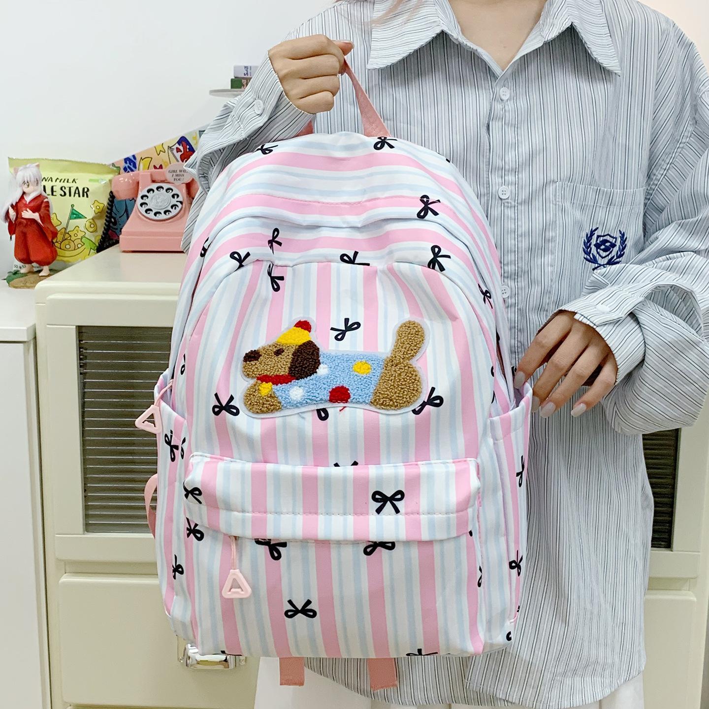 

TS JYL laptop bag,Korean Cute Cartoon Backpack Polka Dot Student School Bag Large Capacity OneSize рожевий