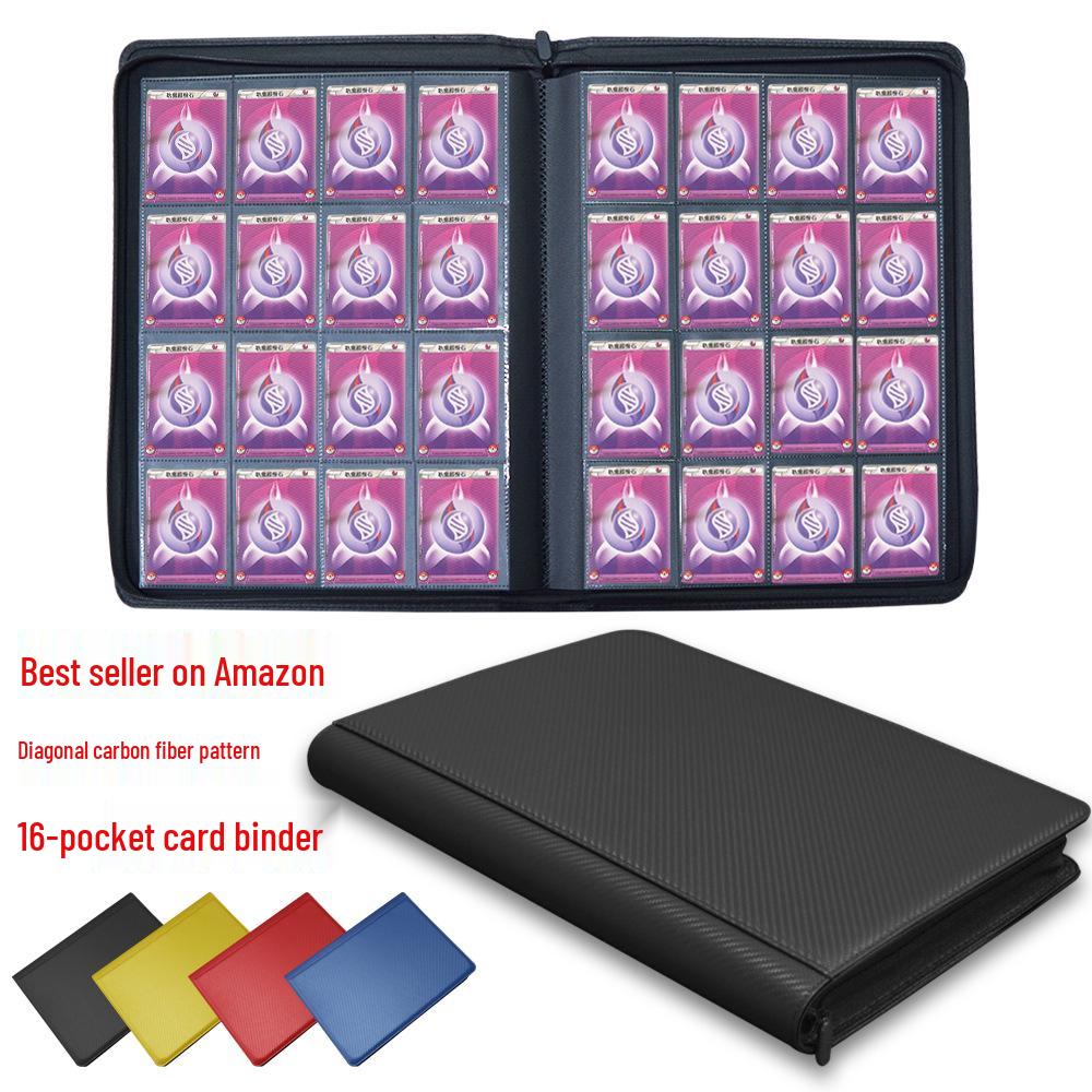 Black PU Leather Pokémon Card Binder with Zipper: 4, 9, & 16-Pocket Large Capacity Game Storage Book