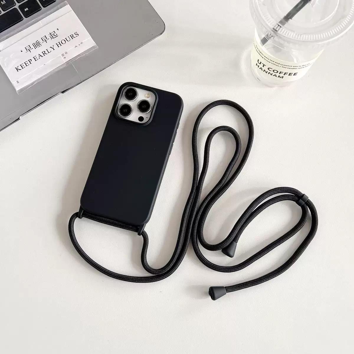 

Necklace Strap Cord Crossbody Lanyard Liquid Silicone Case For iPhone 16 Pro 15 14 13 Pro max 12 12mini 7 8 plus For iPhone 6 7 8&silicone&Case & Strap