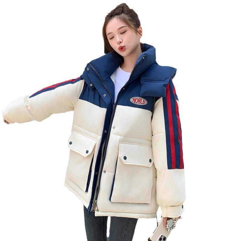 Down Cotton Clothes for Women's Winter New Contrasting Colors Loose Warm Student Jackets for Women