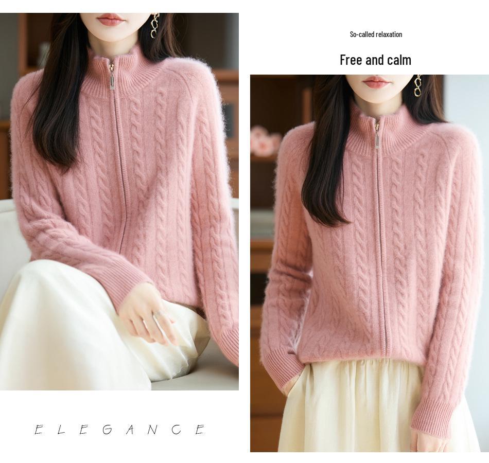 Niche Design Double Zipper Wool Cable Knit Cardigan - Vintage Style, Thick & Cozy for Fall/Winter