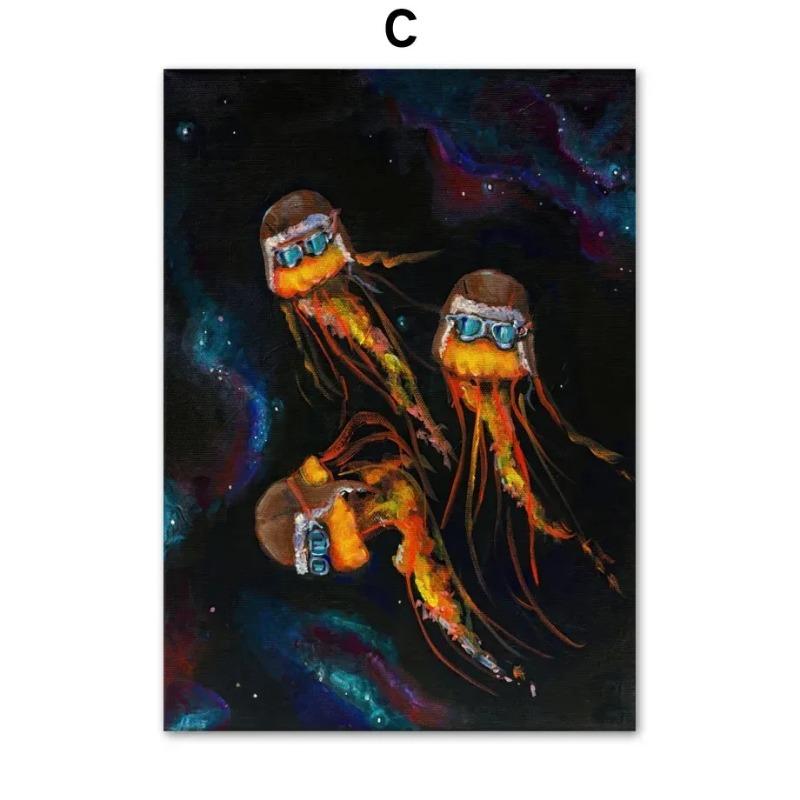Fantastic Space Astronaut Octopus Seahorse Wall Art Canvas Painting  Nordic Posters and Prints for Living Room Decor