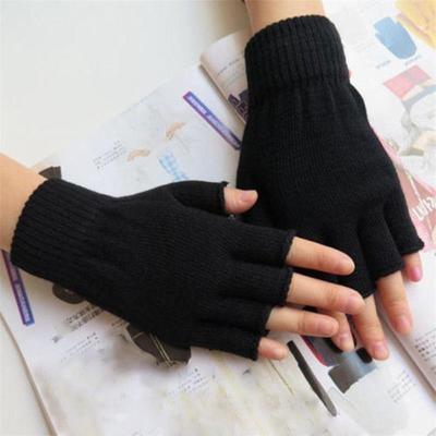 1Pair Wool Knit Wrist Cotton Winter Warm Work Mittens Unisex Black Half Finger Fingerless Gloves For Women And Men