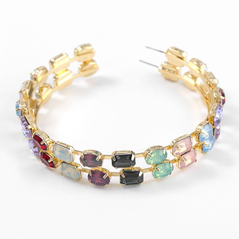 Fashion Simple Round Circle Hoop Earrings Color Diamond Earrings